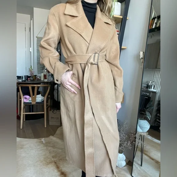 NWT Silk Maison 100% Wool Belted Camel Coat - Picture 12 of 16